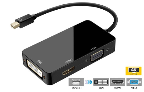 3-in-1 Mini DisplayPort  to DVI VGA HDMI Adapter