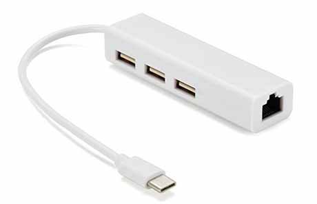USB-C to 3 USB Ports Hub + RJ45 Ethernet LAN Adapter